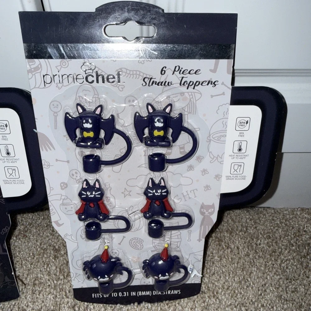 Set Of 12 Two Pack Ghost Bats Cats Straw‎ Covers Toppers Halloween New